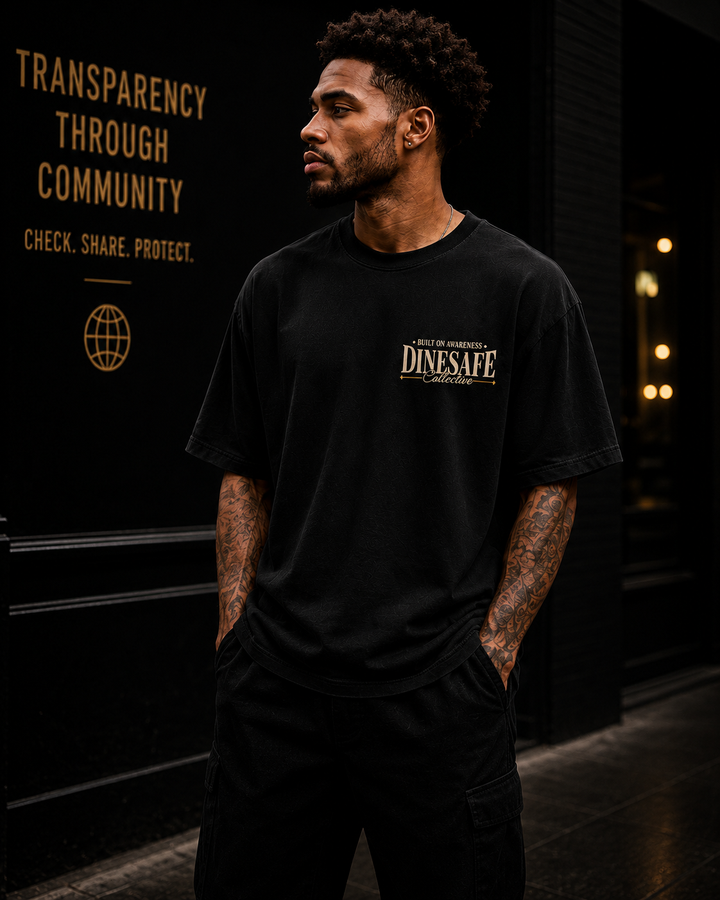 DineSafe Collective Black Stone heavyweight tee from Drop 001